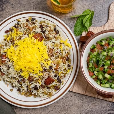 Assorted Persian dishes arranged for sharing